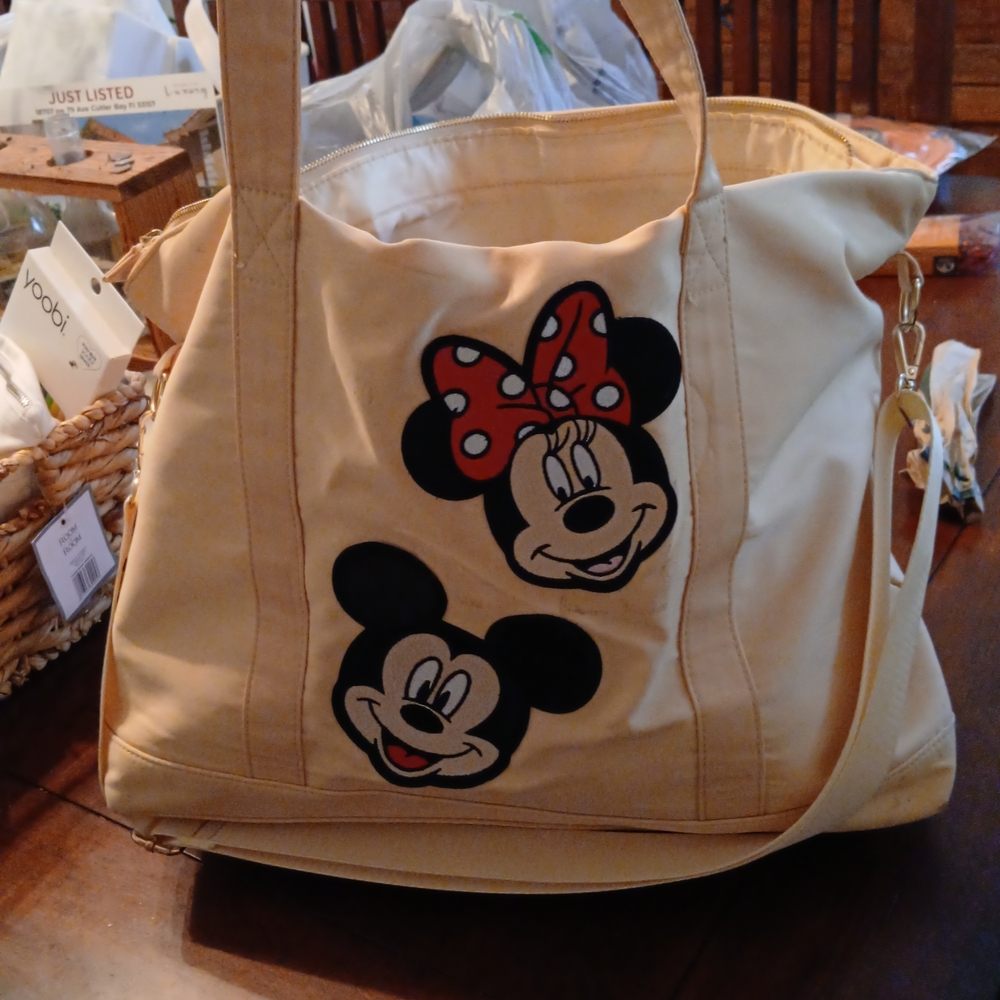 Disney Cream Tote Bag with Large Mickey and Minnie Patches